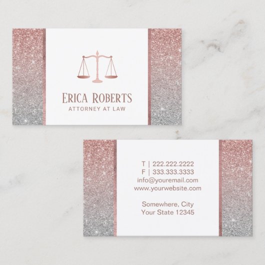 Advocaat Modern Roos Gold & Silver Glitter Visitekaartje (Voorkant / Achterkant)