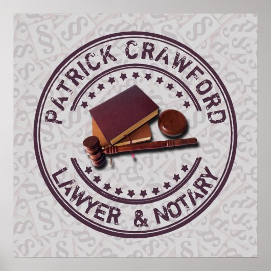 Advocaat of Notaris met rechter Hammer en naam Poster (Voorkant)