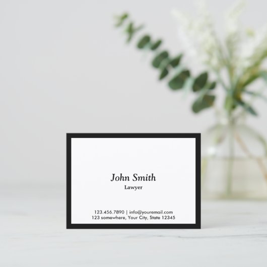 Advocaat Plain Black Border Professional Visitekaartje (Staand voorkant)