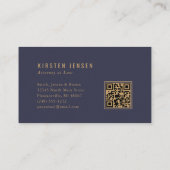 Advocaat QR-code blauw goud geometrisch deco patro Visitekaartje (Achterkant)