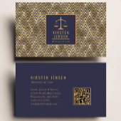 Advocaat QR-code blauw goud geometrisch deco patro Visitekaartje