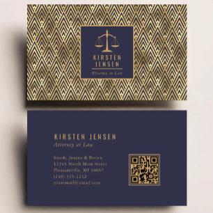 Advocaat QR-code blauw goud geometrisch deco patro Visitekaartje