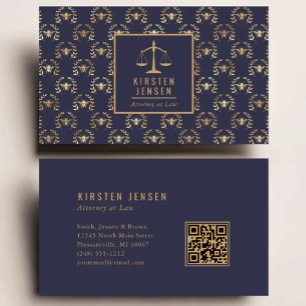 Advocaat QR-code donkerblauw goud Bijzenuw Lauwerk Visitekaartje