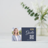 Advocaat QR-code Foto Navyblauw Goud Visitekaartje (Staand voorkant)