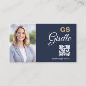 Advocaat QR-code Foto Navyblauw Goud Visitekaartje (Voorkant)