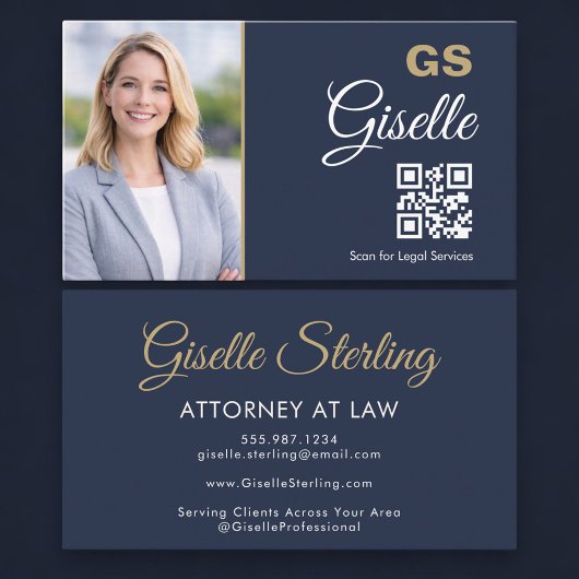 Advocaat QR-code Foto Navyblauw Goud Visitekaartje