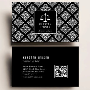 Advocaat QR-code zwart-wit damastpatroon Visitekaartje