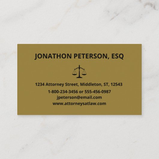 Advocaat Schaal van Justitie Gold Look Black Visitekaartje (Achterkant)