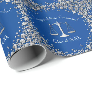 Advocaat School Blue Silver Graduparty Cadeaupapier