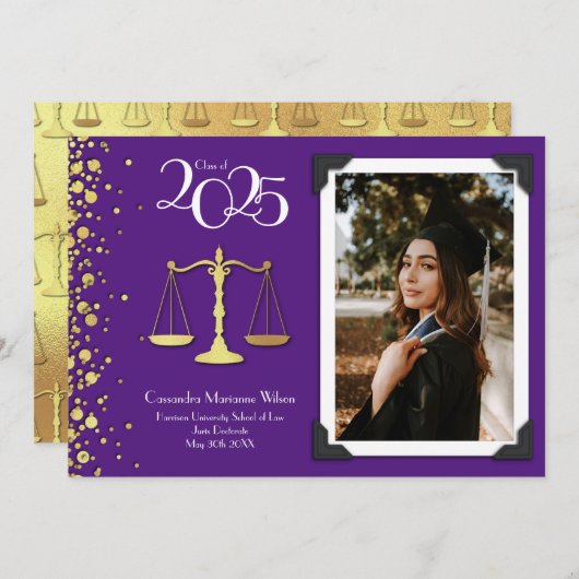 Advocaat School Gold Afstuderen Paars Kaart (Voorkant / Achterkant)