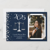 Advocaat School Silver Afstuderen Navy Blue Invi Kaart (Voorkant)