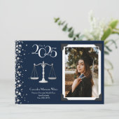 Advocaat School Silver Afstuderen Navy Blue Invi Kaart (Staand voorkant)