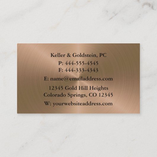 Advocaat Shiny Copper Silver Visitekaartje (Achterkant)