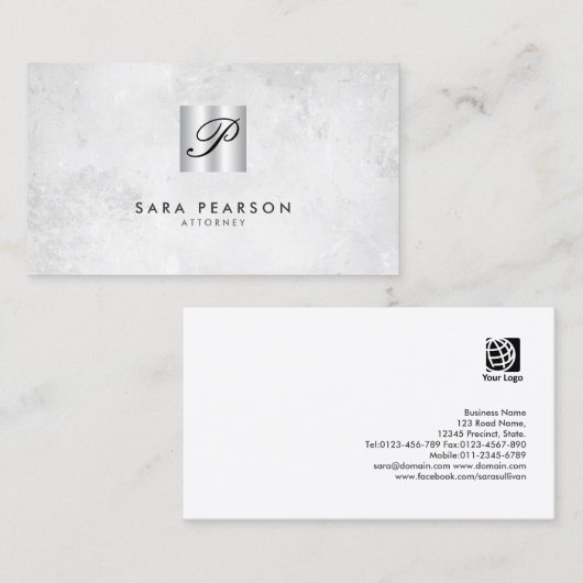 Advocaat Silver Script Monogram Visitekaartje (Voorkant / Achterkant)