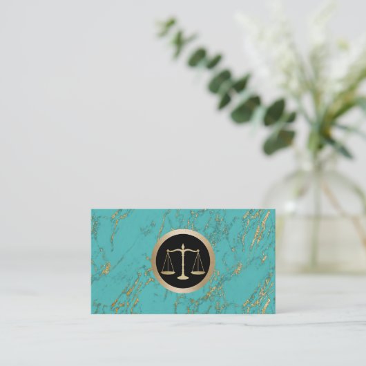 Advocaat Trendy Gold Turquoise Marble Visitekaartje (Staand voorkant)