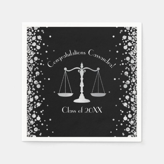 Advocate Graduation Party Zwart Zilver Servet (Voorkant)