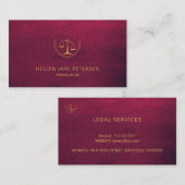 Advocate luxe elegante gouden bordeauxrode leren l visitekaartje (Voorkant / Achterkant)
