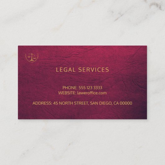 Advocate luxe elegante gouden bordeauxrode leren l visitekaartje (Achterkant)