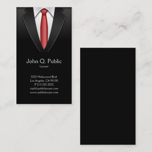 Advocate Tailor Black Suit Rood Stropdas Visitekaartje (Voorkant / Achterkant)
