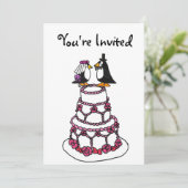 AE-Cartoon Penguins Bridal Shower Invitations Kaart (Staand voorkant)