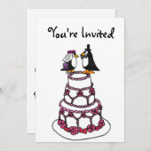 AE-Cartoon Penguins Bridal Shower Invitations Kaart (Voorkant / Achterkant)