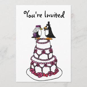 AE-Cartoon Penguins Bridal Shower Invitations Kaart