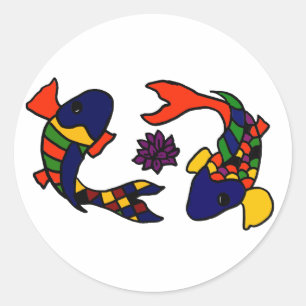 AE — Colorful Koi Fish Art Cartoon Ronde Sticker
