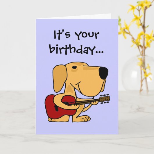 AE- Hond die gitaar speelt Happy Birthday Kaart (Gele Bloem)