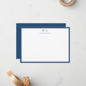 Aegean Blue Classic Border Monogram Correspondenti Notitiekaartje (Voorkant / Achterkant in situ)