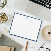 Aegean Blue Classic Border Monogram Correspondenti Notitiekaartje