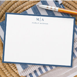 Aegean Blue Classic Border Monogram Correspondenti Notitiekaartje