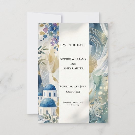 Aegean Blue Santorini Save The Date Kaart (Voorkant)