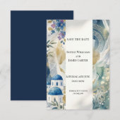 Aegean Blue Santorini Save The Date Kaart (Voorkant / Achterkant)