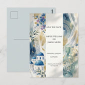 Aegean Blue Santorini Save The Date Postkaart (Voorkant / Achterkant)