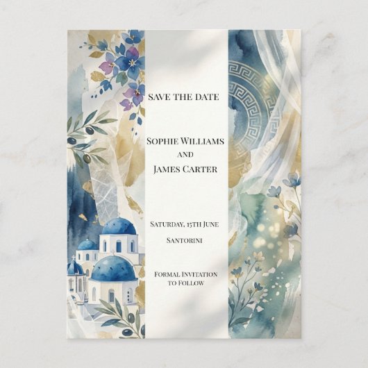 Aegean Blue Santorini Save The Date Postkaart (Voorkant)