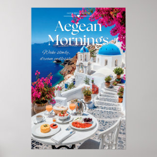 Aegean Ochtenden Santorini Blauwe Koepel Schilderk Poster