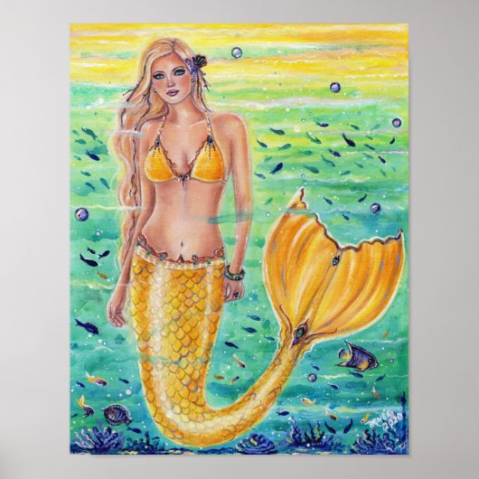 Aelia Yellow mermaid art van Renee L. Lavoie Poster (Voorkant)