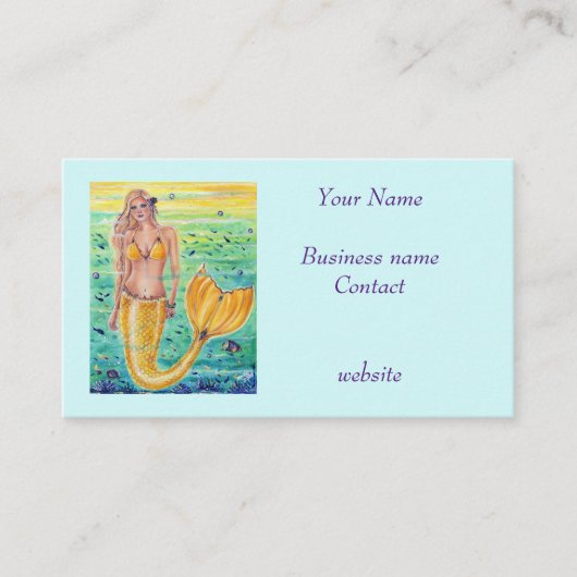 Aelia Yellow mermaid art van Renee L. Lavoie Visitekaartje (Voorkant)