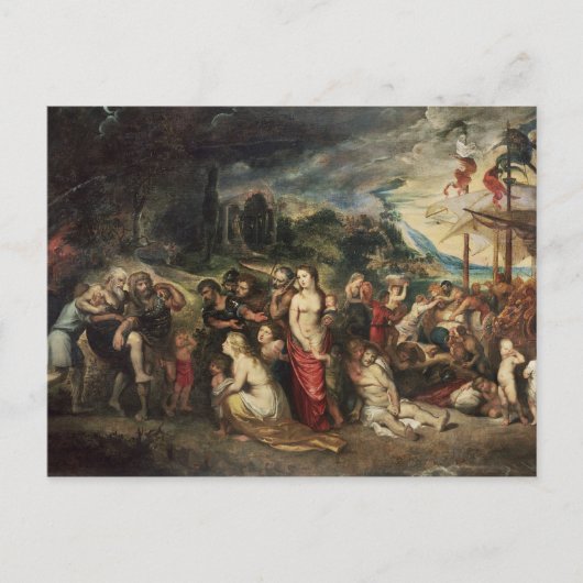 Aeneas bereidt zich voor om de Trojanen naar balli Briefkaart (Voorkant)