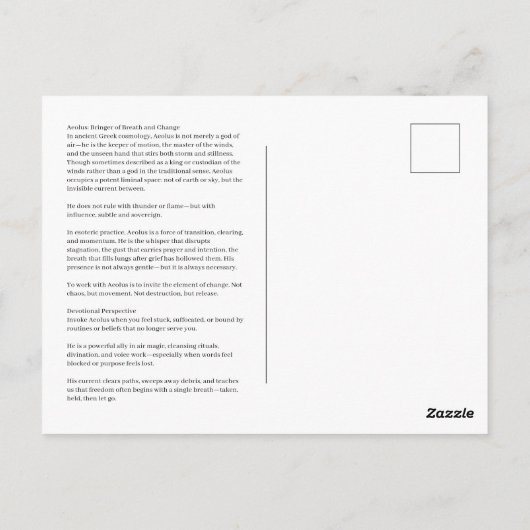 Aeolus Wind God Devotional Postcard Briefkaart (Achterkant)