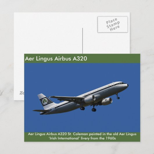 Aer Lingus Airbus A320 afbeelding voor briefkaart (Voorkant / Achterkant)