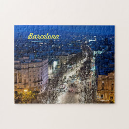 Aereal night view of La Rambla in Barcelona, Spain Legpuzzel