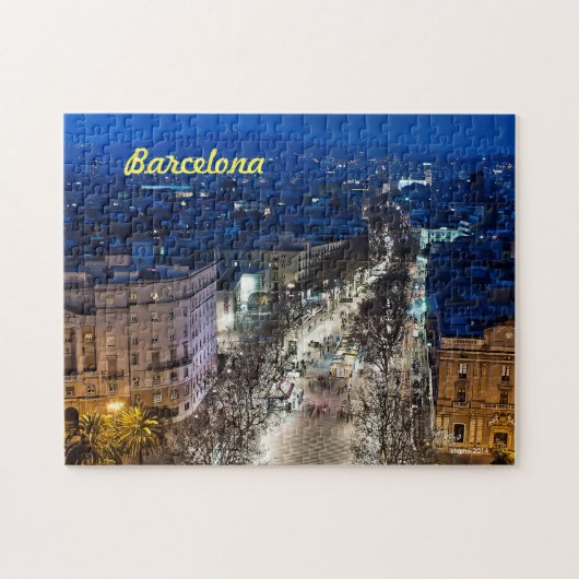 Aereal night view of La Rambla in Barcelona, Spain Legpuzzel (Horizontaal)