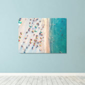Aerial Beach Photo, Paraprellas op een zandstrand Canvas Afdruk (Insitu (Houten vloer))