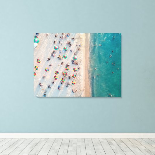 Aerial Beach Photo, Paraprellas op een zandstrand Canvas Afdruk (Insitu (Houten vloer))