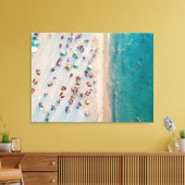 Aerial Beach Photo, Paraprellas op een zandstrand Canvas Afdruk (Insitu (Woonkamer))