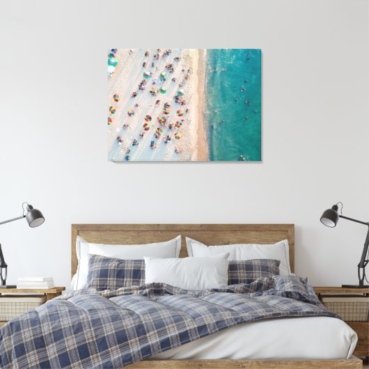 Aerial Beach Photo, Paraprellas op een zandstrand Canvas Afdruk (Insitu (Slaapkamer))