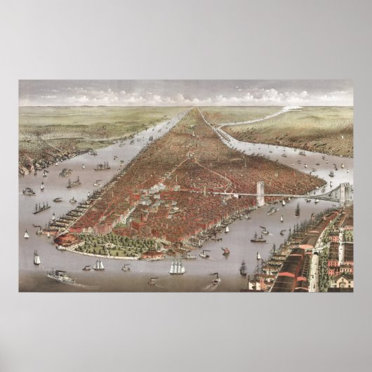 Aerial City Uitzicht Manhattan, New York, Verenigd Poster (Voorkant)