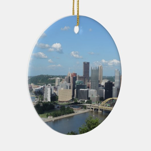 Aerial Downtown Pittsburgh Skyline Keramisch Ornament (Rechts)