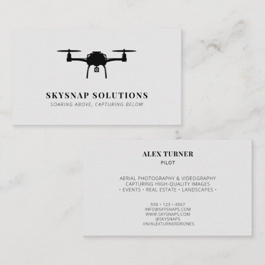 Aerial Drone Fotografie Videografie Modern Grijs Visitekaartje (Voorkant / Achterkant)